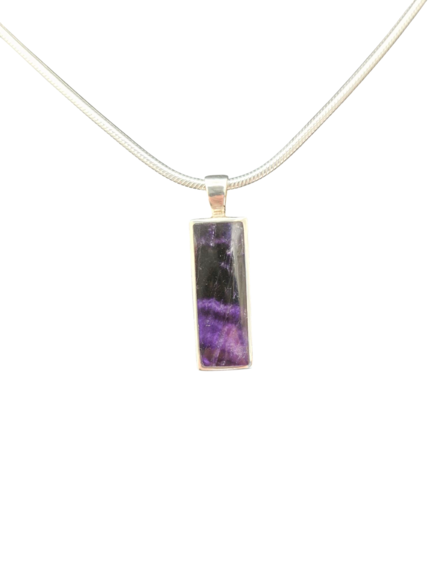 Medium Rectangular Blue John and Sterling Silver Pendant