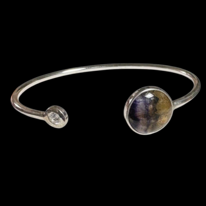 Blue John and Sterling Silver Bangle with Cubic Zirconia