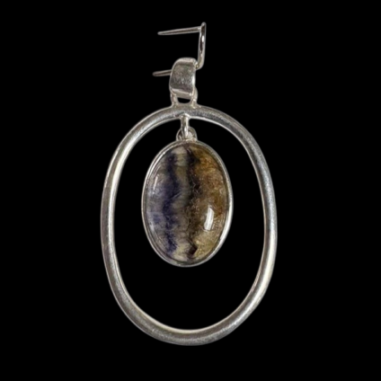 Large Oval Sterling Silver Pendant with Blue John Hanging Centre