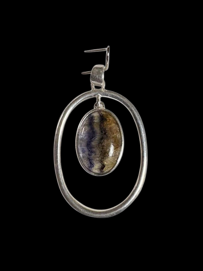 Large Oval Sterling Silver Pendant with Blue John Hanging Centre