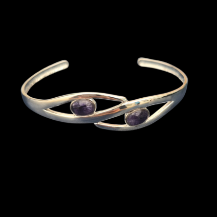 Sterling Silver and Blue John 2 Stone Bangle