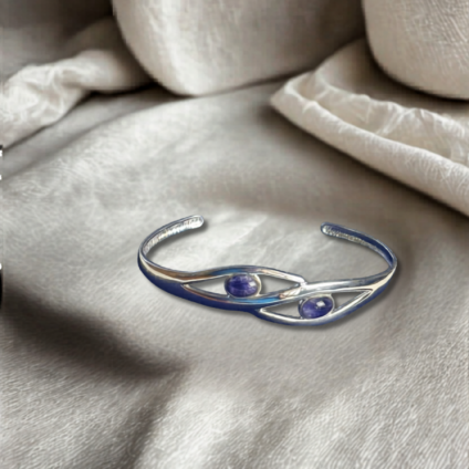 Sterling Silver and Blue John 2 Stone Bangle