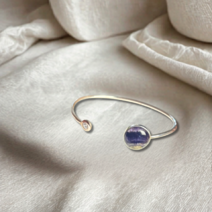 Blue John and Sterling Silver Bangle with Cubic Zirconia