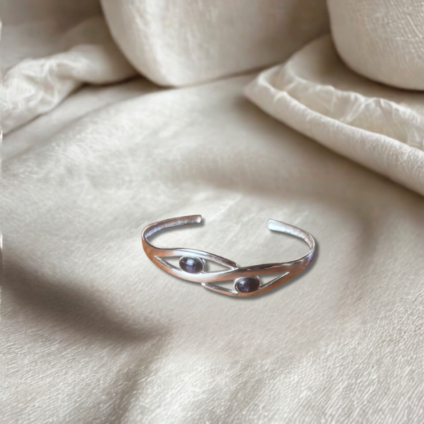 Sterling Silver and Blue John 2 Stone Bangle