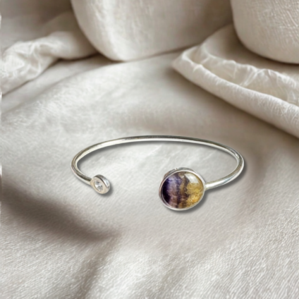 Blue John and Sterling Silver Bangle with Cubic Zirconia