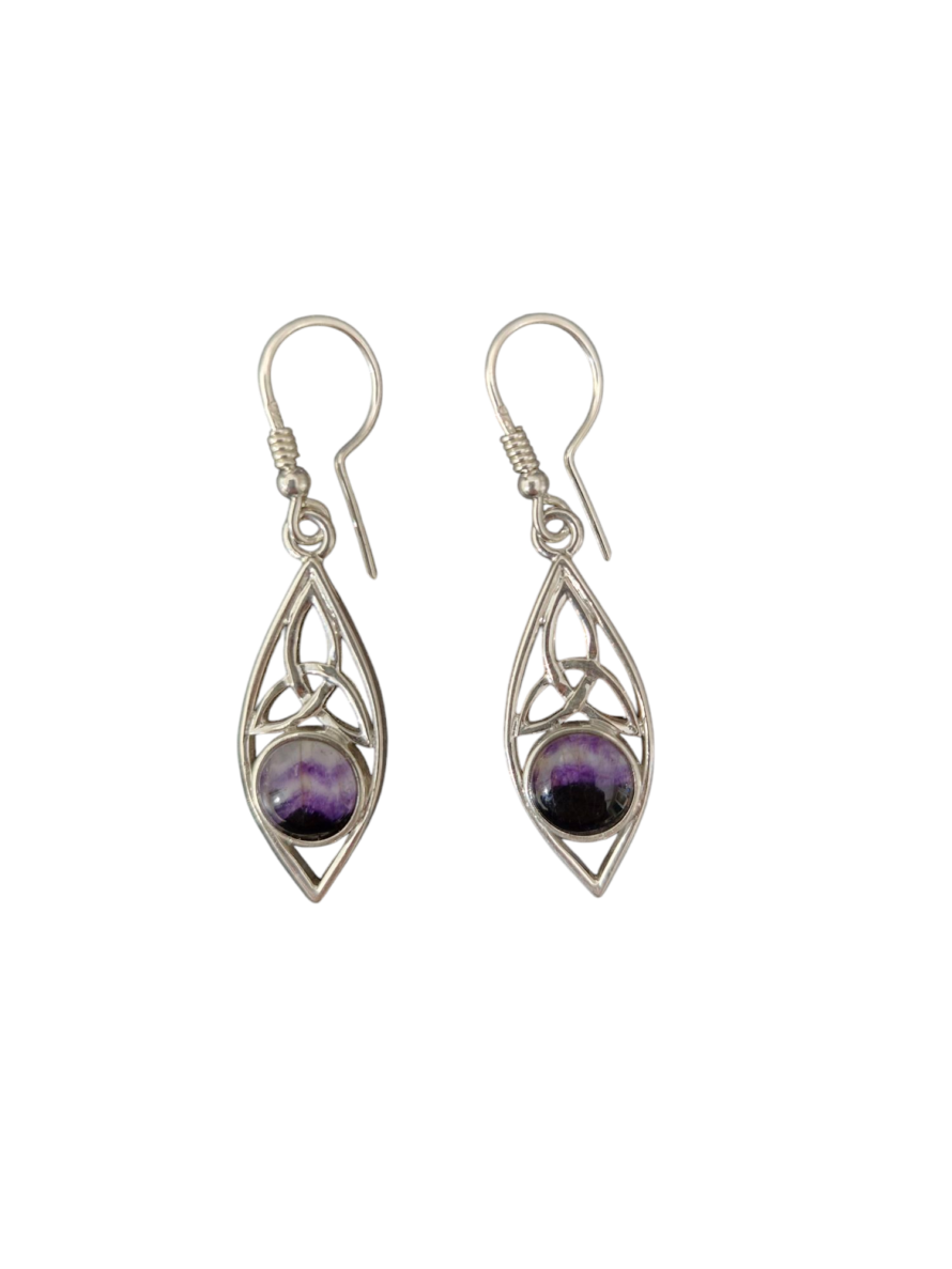 Blue John and Sterling Silver Celtic Style Drop Earrings