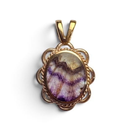 9ct Gold and Blue John Pendant with Rope and Loop Design