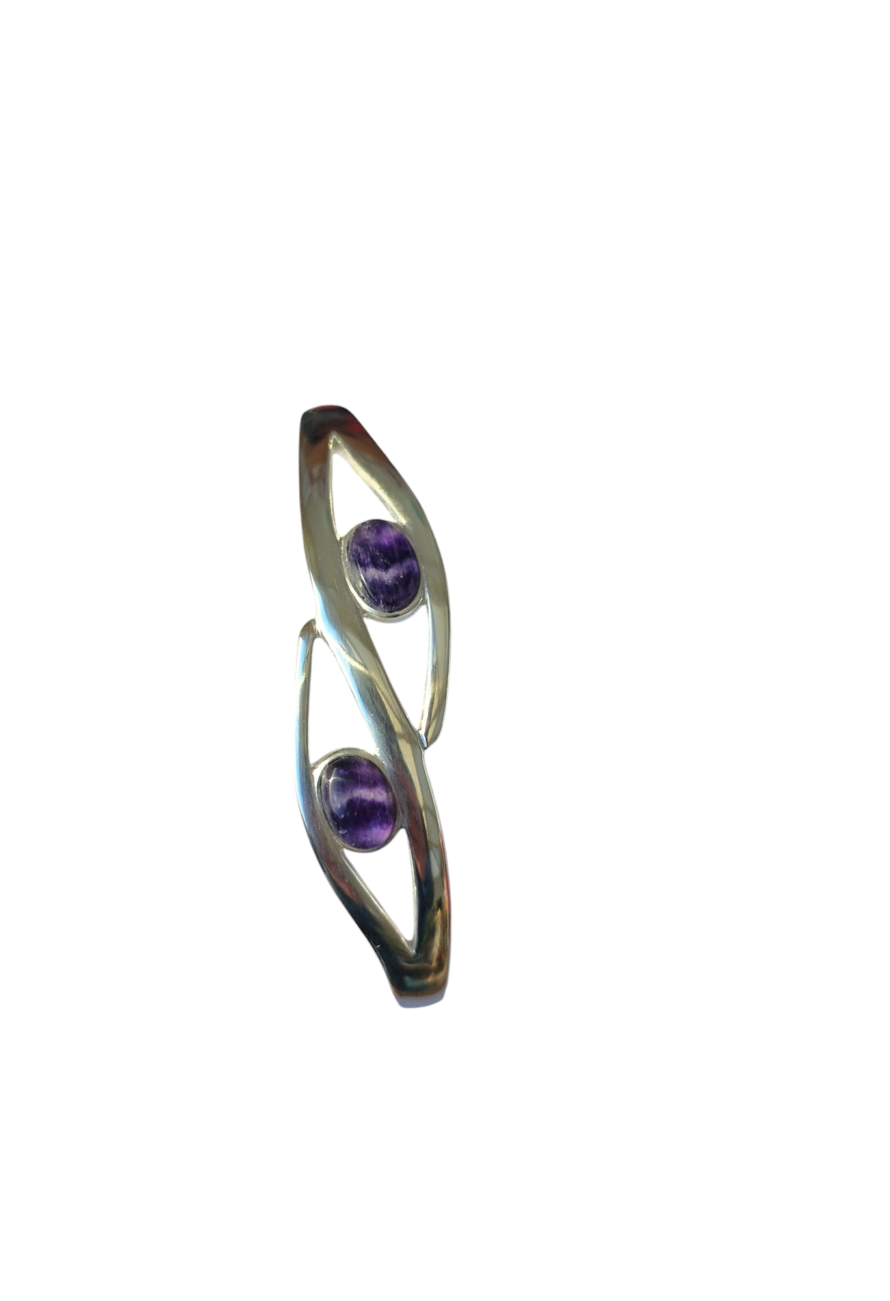 Sterling Silver and Blue John 2 Stone Bangle - Image 2