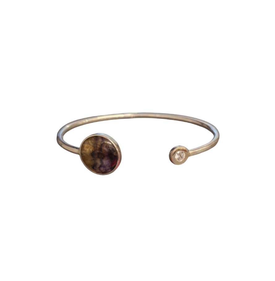 Blue John and Sterling Silver Bangle with Cubic Zirconia