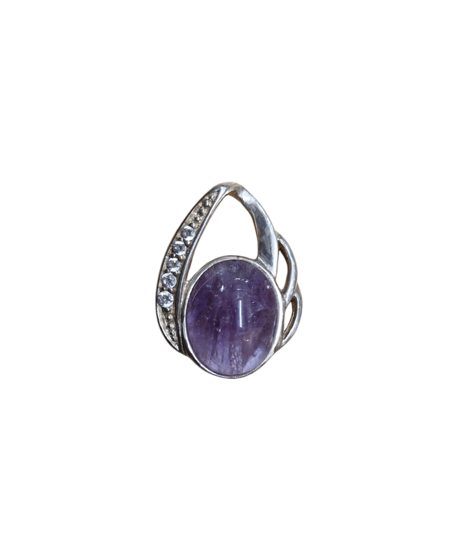 Blue John and Sterling Silver Modern Pendant with Cubic Zirconia