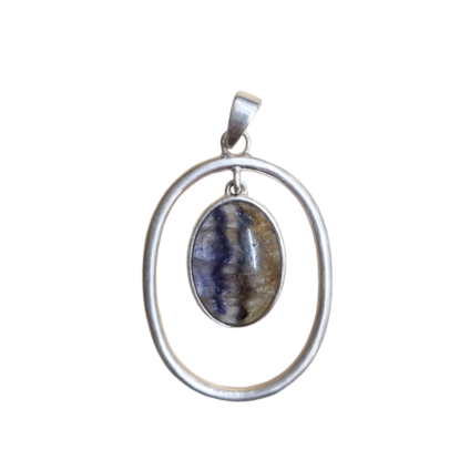 Large Oval Sterling Silver Pendant with Blue John Hanging Centre