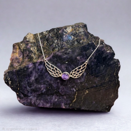 Sterling Silver and Blue John Angel Wings Necklet