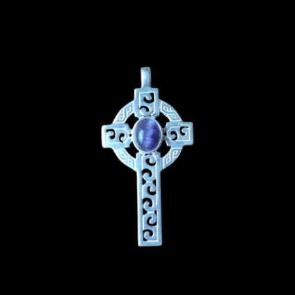 Large Sterling Silver and Blue John Celtic Cross