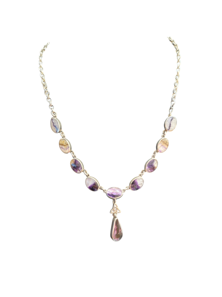Stunning 9 stone Blue John Necklet with drop charm