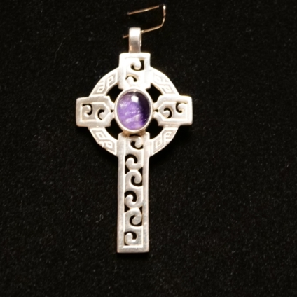 Large Sterling Silver and Blue John Celtic Cross