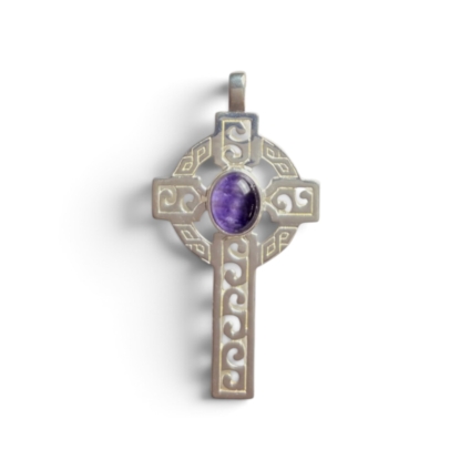 Large Sterling Silver and Blue John Celtic Cross