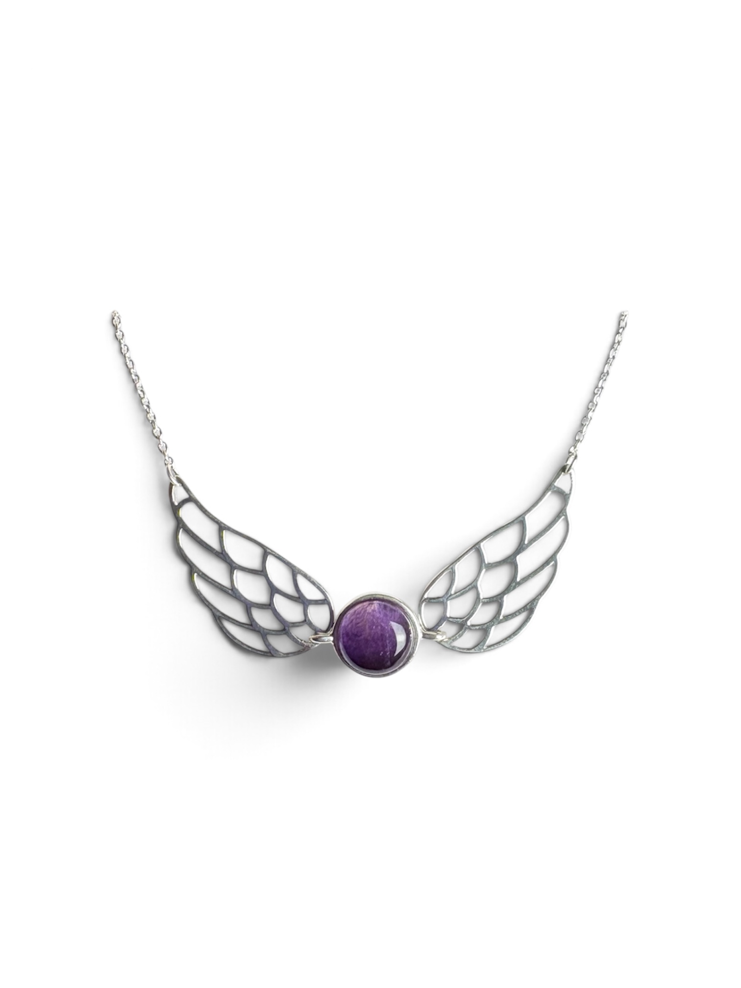 Sterling Silver and Blue John Angel Wings Necklet
