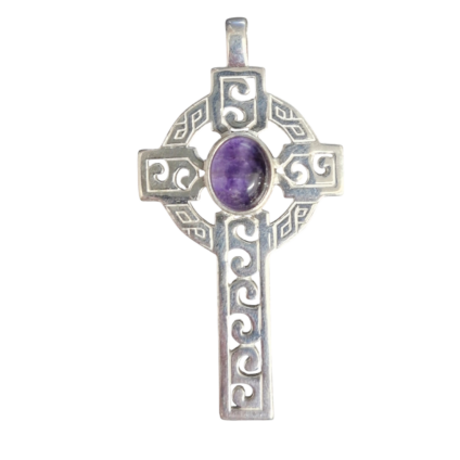 Large Sterling Silver and Blue John Celtic Cross