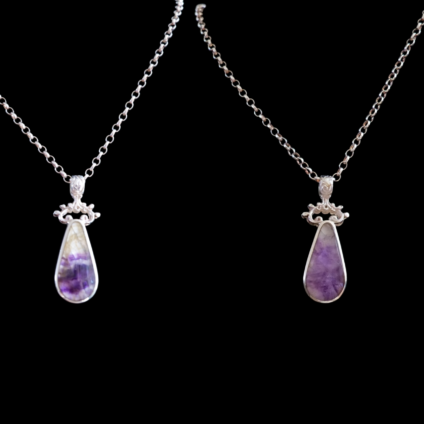 Handmade Sterling Silver and Blue John Double Sided Teardrop Pendant