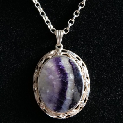 Large Handmade Sterling Silver and Blue John Pendant