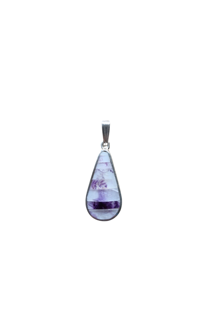 Handmade Sterling Silver Teardrop Pendant with Mosaic Style Blue John