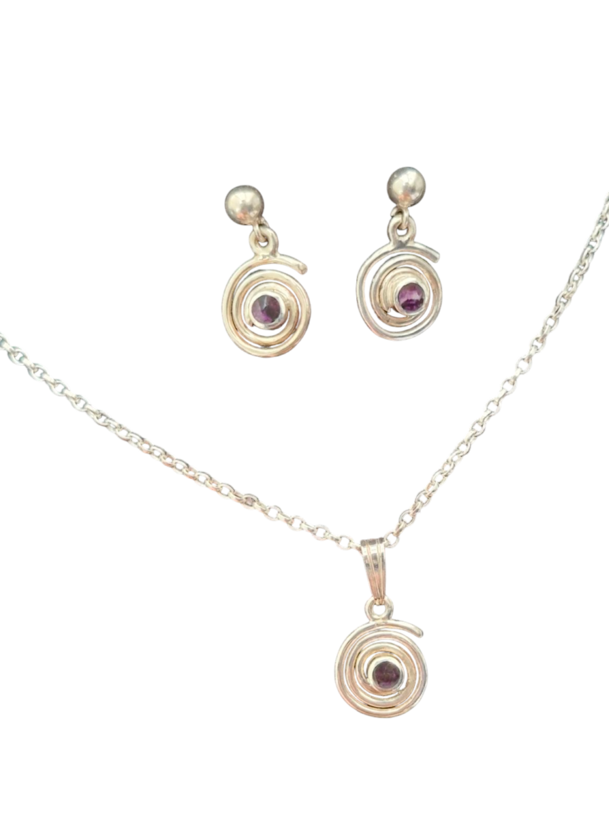 Handmade Sterling Silver and Blue John Pendant and Earrings Set "SALE"