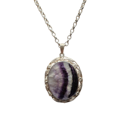 Large Handmade Sterling Silver and Blue John Pendant