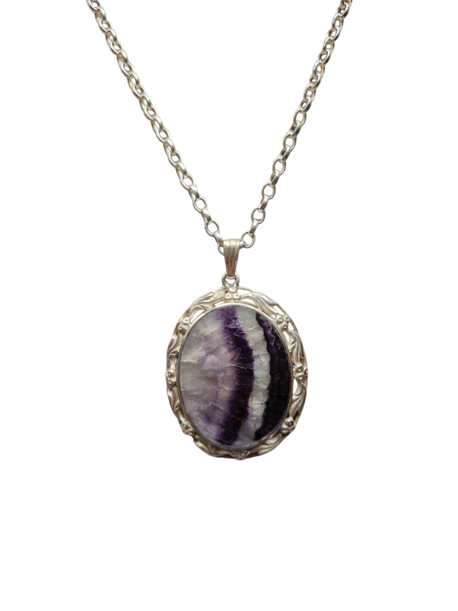 Large Handmade Sterling Silver and Blue John Pendant