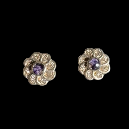 Sterling Silver and Blue John Filligree Design Stud Earrings