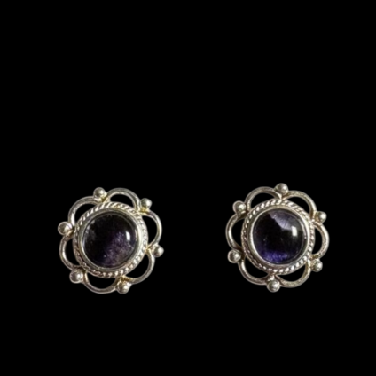 Blue John and Sterling Silver Flower design Stud Earrings