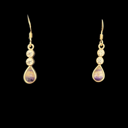 Sterling Silver and Blue John Teardrop Drop Earrings with Cubic Zirconia