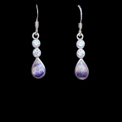 Sterling Silver and Blue John Teardrop Drop Earrings with Cubic Zirconia