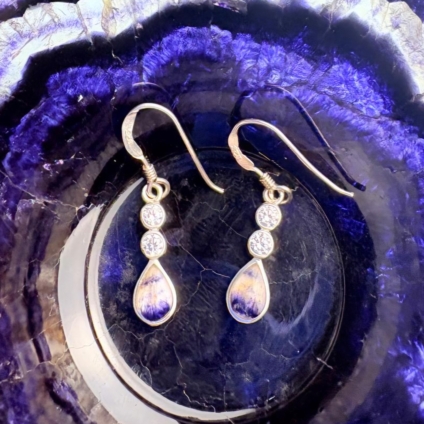 Sterling Silver and Blue John Teardrop Drop Earrings with Cubic Zirconia