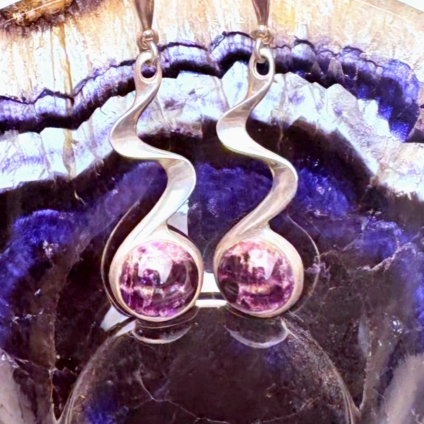 Sterling Silver and Blue John Swirl Design Drop Earrings
