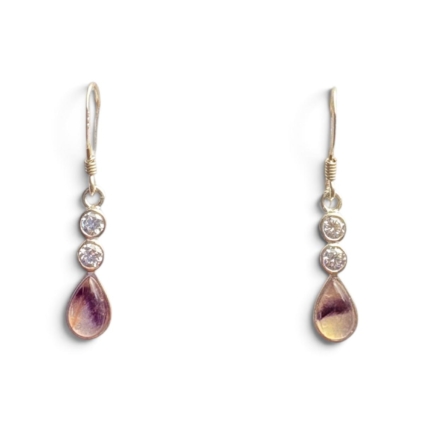 Sterling Silver and Blue John Teardrop Drop Earrings with Cubic Zirconia