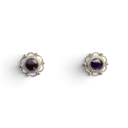 Blue John and Sterling Silver Flower design Stud Earrings