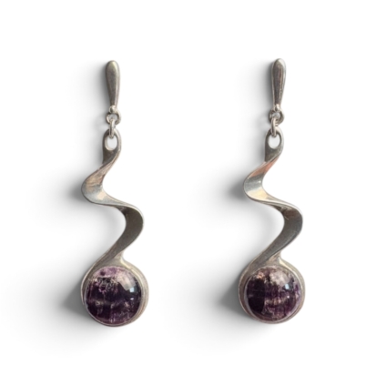 Sterling Silver and Blue John Swirl Design Drop Earrings