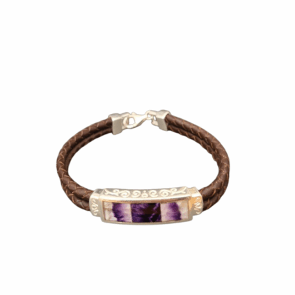Blue John and Sterling Silver Brown Leather Bracelet