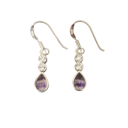Sterling Silver and Blue John Teardrop Drop Earrings with Cubic Zirconia