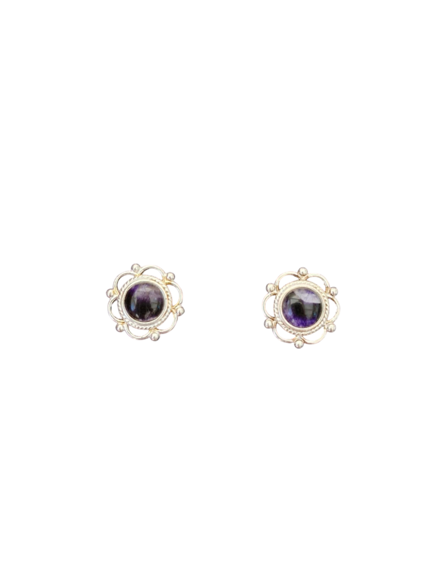Blue John and Sterling Silver Flower design Stud Earrings