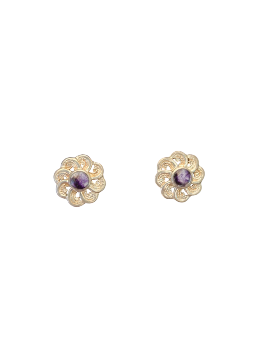 Sterling Silver and Blue John Filligree Design Stud Earrings