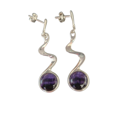 Sterling Silver and Blue John Swirl Design Drop Earrings