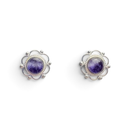 Blue John and Sterling Silver Flower design Stud Earrings