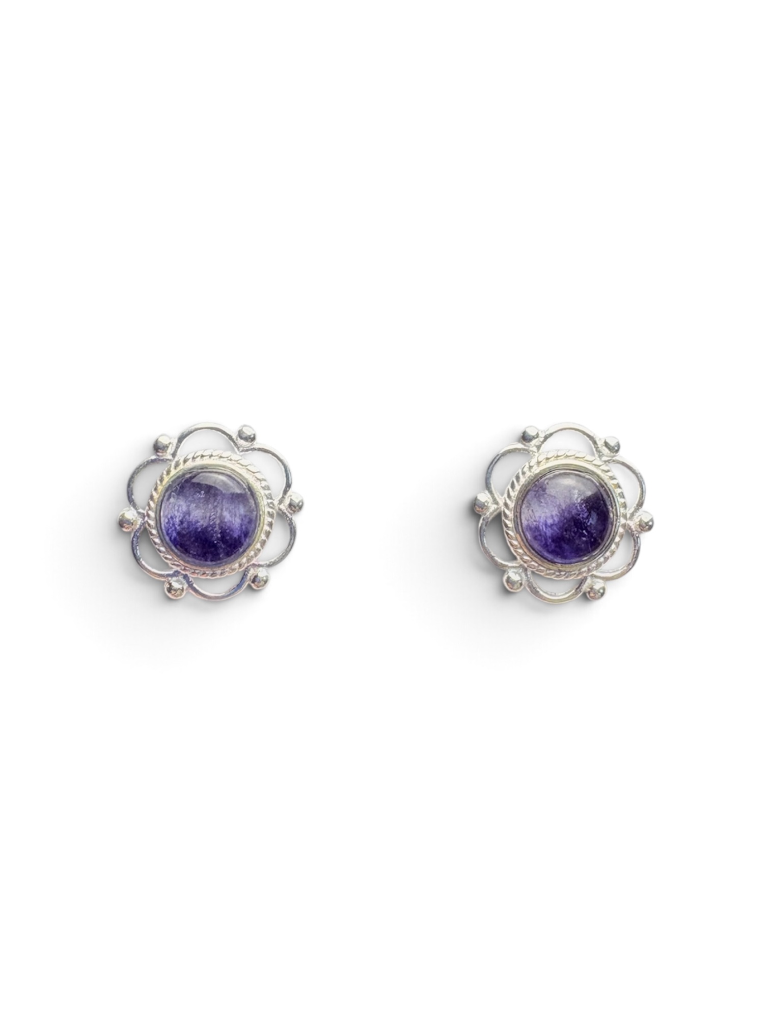 Blue John and Sterling Silver Flower design Stud Earrings