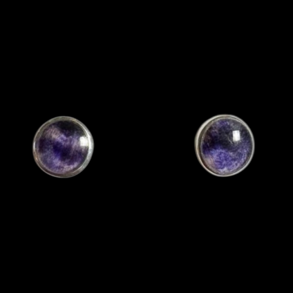 Small Sterling Silver and Blue John Plain Round Studs