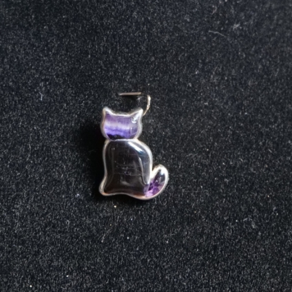 Blue John and Sterling Silver Cat shaped Pendant