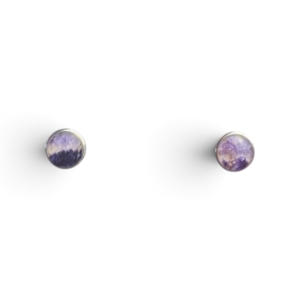 Small Sterling Silver and Blue John Plain Round Studs