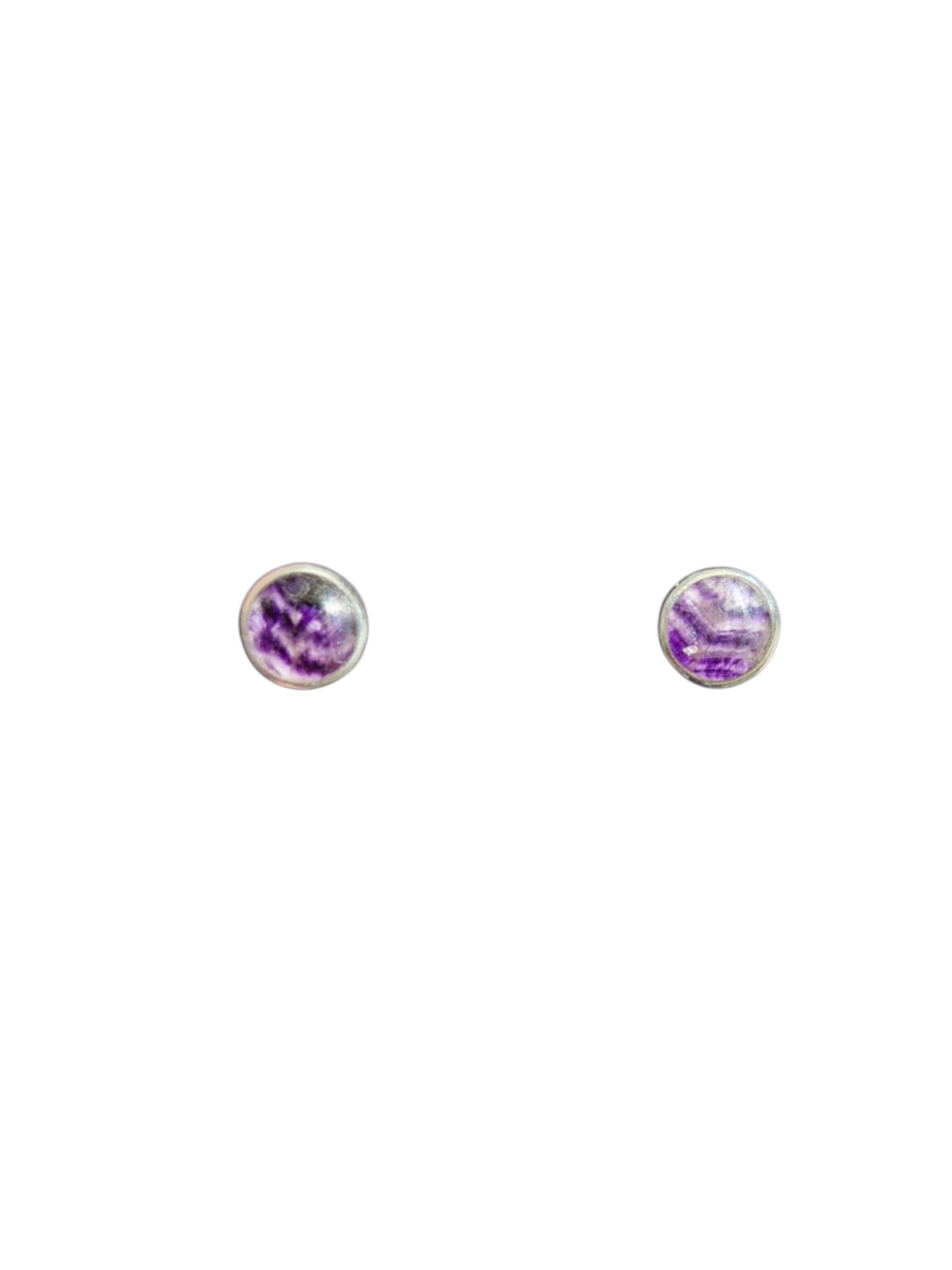 Small Sterling Silver and Blue John Plain Round Studs