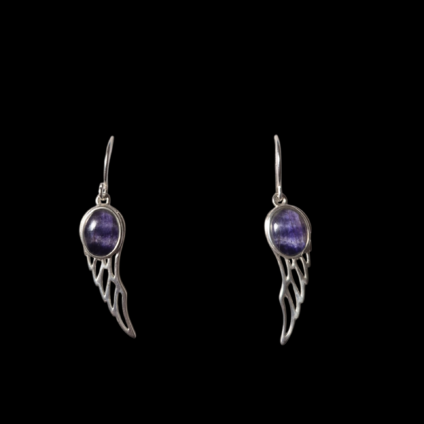 Blue John and Sterling Silver Angel Wing design Drop Earrings
