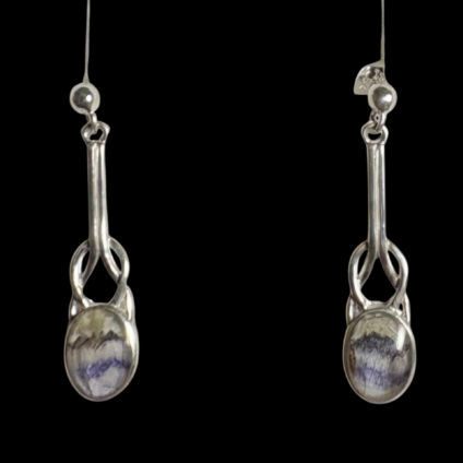 Blue john and Sterling Silver Drop Earrings with Knot Design